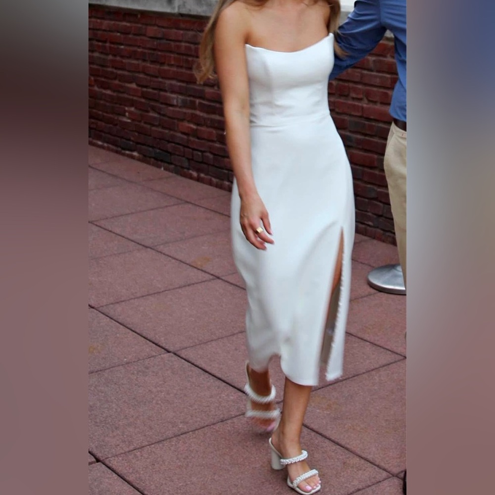 Jenny Yoo Ivory Midi Dress with Front Slit - Picture 5 of 7
